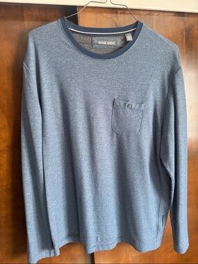 Michael Bastian Heathered Blue Long-Sleeve Pocket Tee